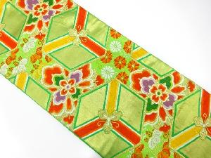 アンティーク　亀甲に華紋・菊・桐模様織り出し袋帯（着用可）